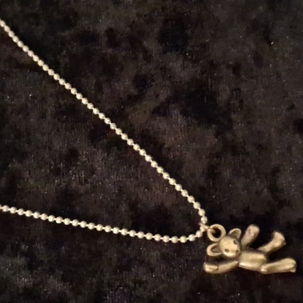 Gold Teddy Bear Pendant Necklace 16 In Long .